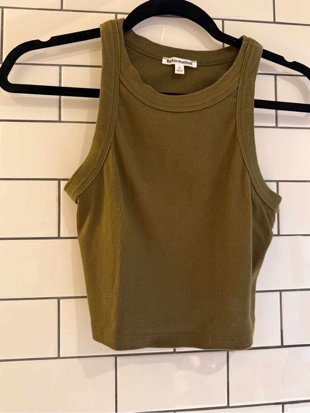 Reformation Olive Ribbed Cropped Tank - Picture 3 of 3